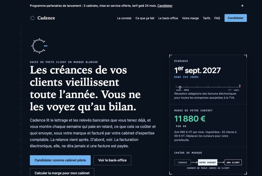 Page d'accueil du site Cadence